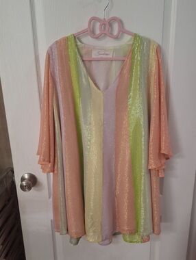 SUNDRESS Sparkling Pastel Striped V-Neck Tunic/Dress NWOT Size XS/S